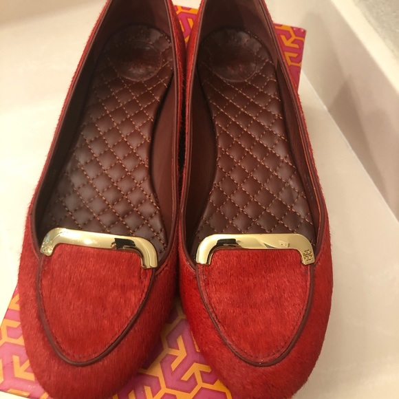 Tory Burch Jess Calf Hair Smoking Slipper Brick - Picture 11 of 16